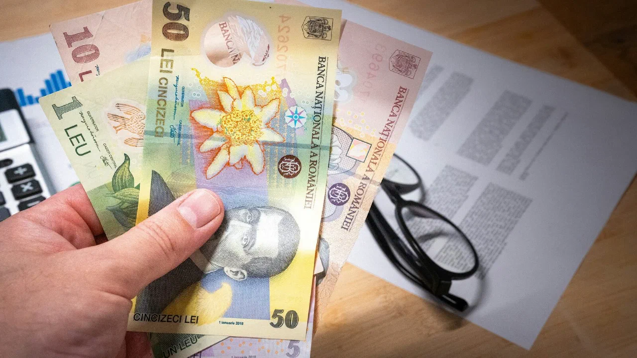 A hand holding a folded bundle of banknotes